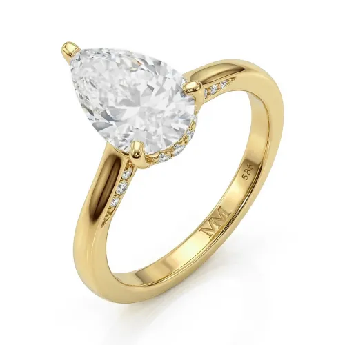 Poirine - Peer Geslepen Moissanite Ring Met Hidden Halo En Pavé Accentstenen