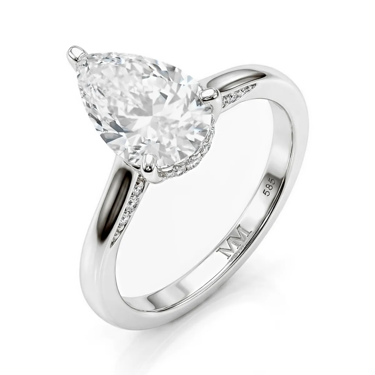 Poirine - Peer Geslepen Moissanite Ring Met Hidden Halo En Pavé Accentstenen
