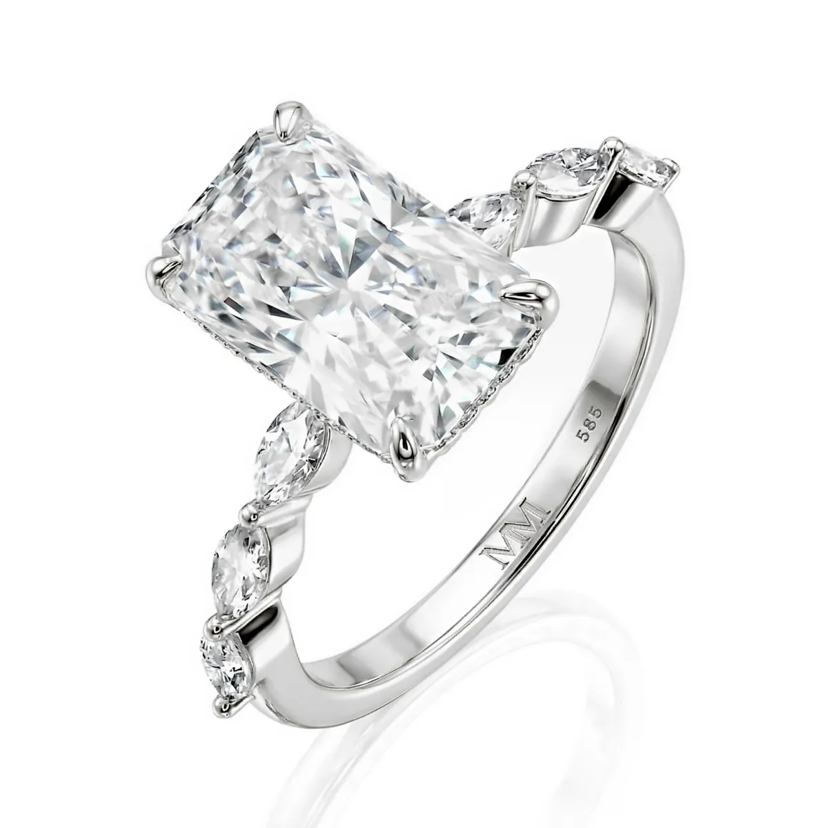 Luminaire - Radiant Geslepen Moissanite Ring Met Marquise Zijstenen en Hidden Halo