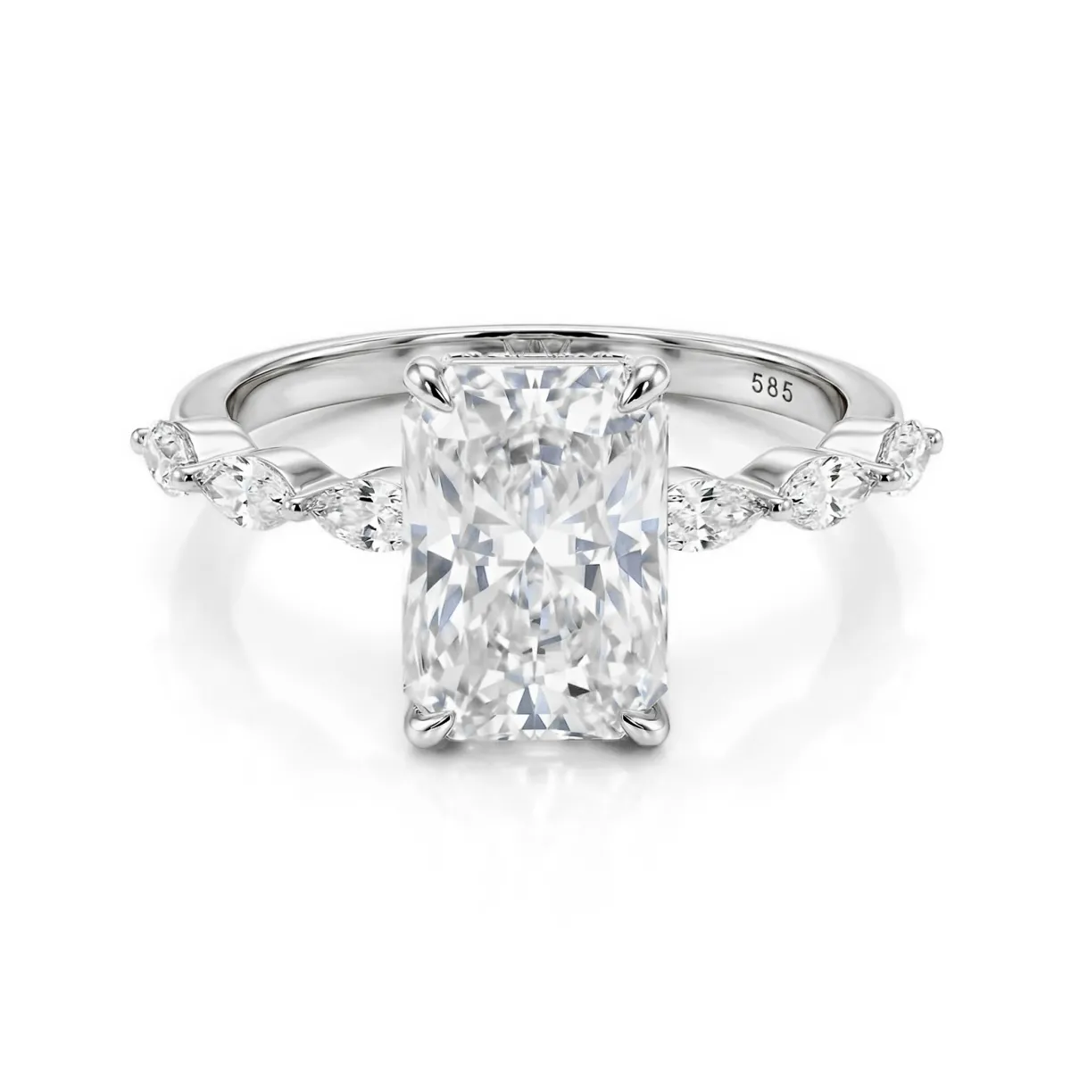 Luminaire - Radiant Geslepen Moissanite Ring Met Marquise Zijstenen en Hidden Halo