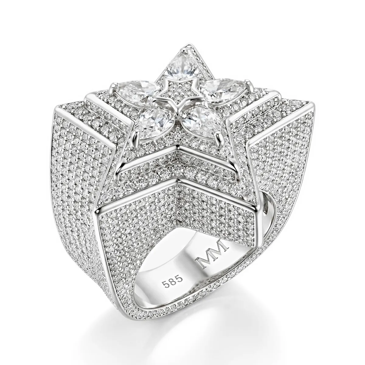 Zenith - Heren Peer Geslepen Moissanite Ster Ring Met Pavé Zetting
