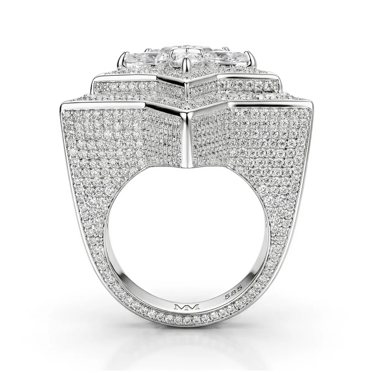 Zenith - Heren Peer Geslepen Moissanite Ster Ring Met Pavé Zetting