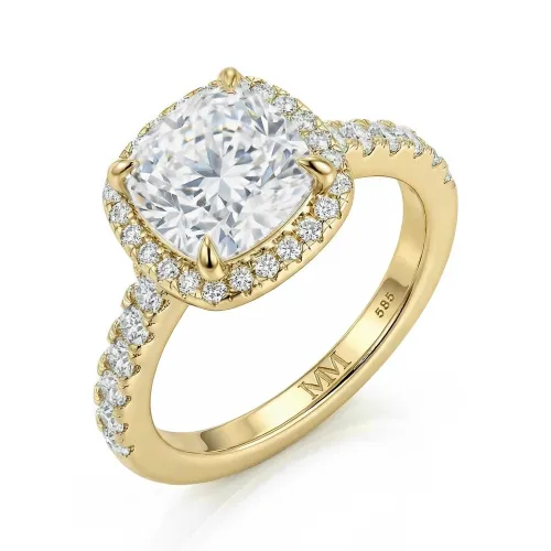 Candesce - Cushion Geslepen Moissanite Halo Verlovingsring Met Geaccentueerde Band