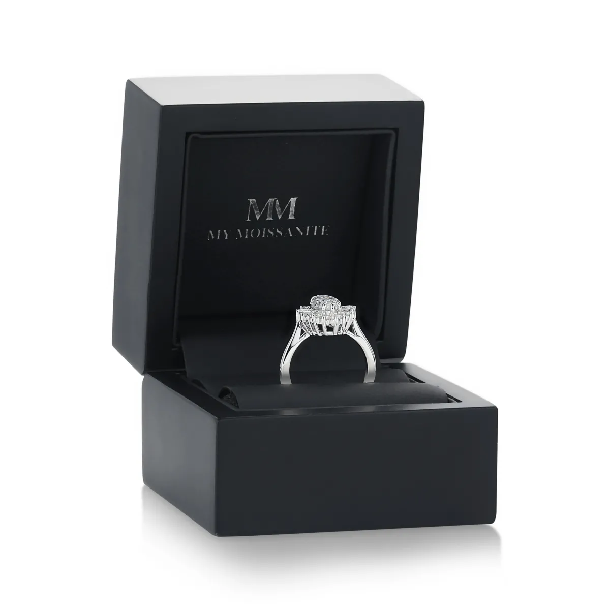 Crownique - Marquise Geslepen Moissanite Verlovingsring Met Halo En Baguette Accenten