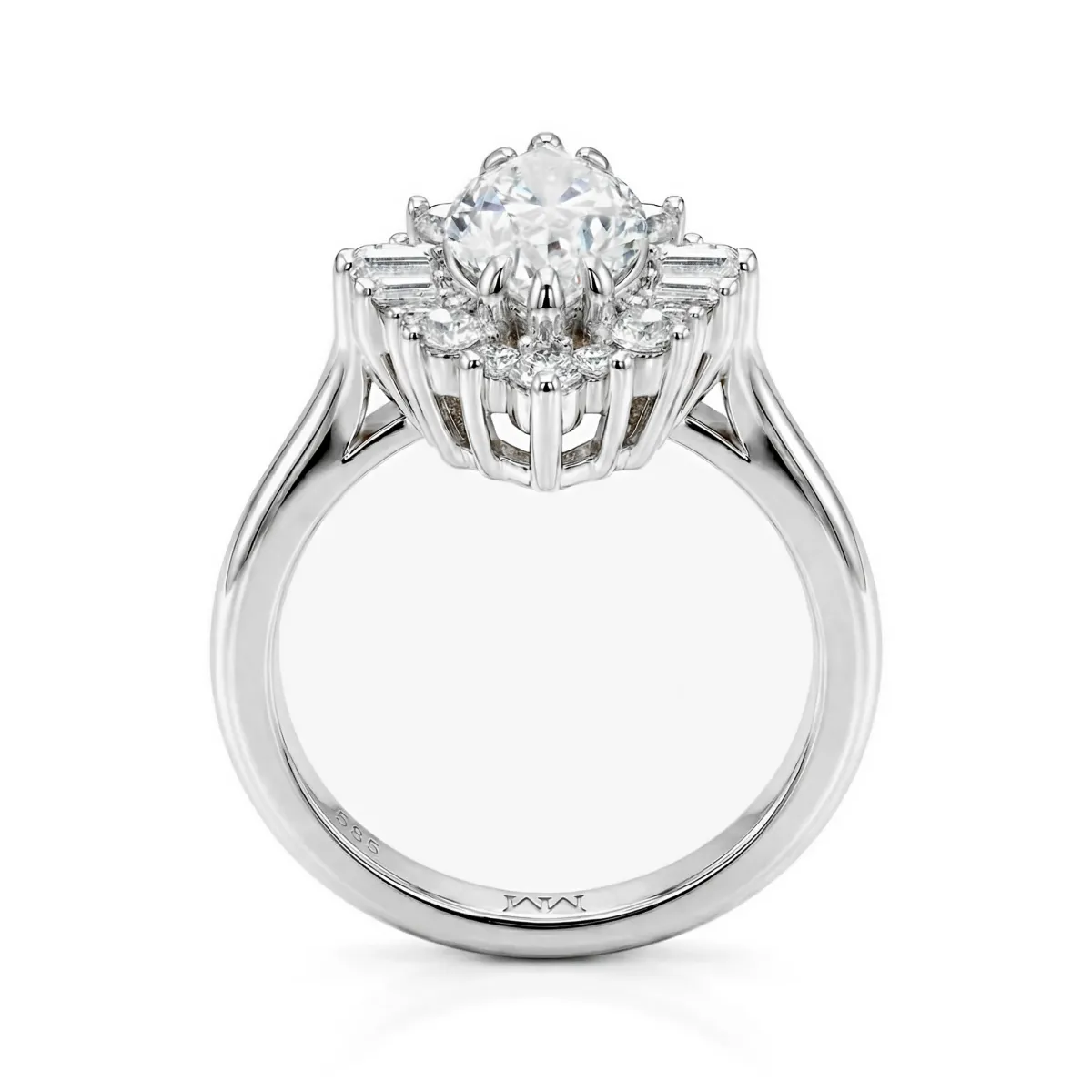 Crownique - Marquise Geslepen Moissanite Verlovingsring Met Halo En Baguette Accenten