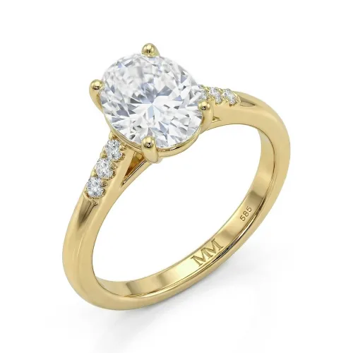 Mirage - Ovaal Geslepen Moissanite Verlovingsring Met Pavé Zijstenen
