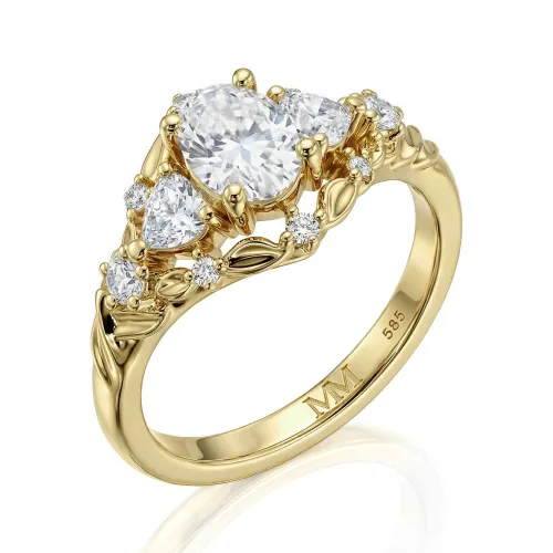 Gardenia - Ovaal Moissanite Verlovingsring Met Hart En Ronde Accenten