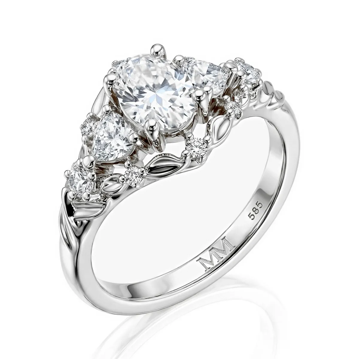 Gardenia - Ovaal Moissanite Verlovingsring Met Hart En Ronde Accenten