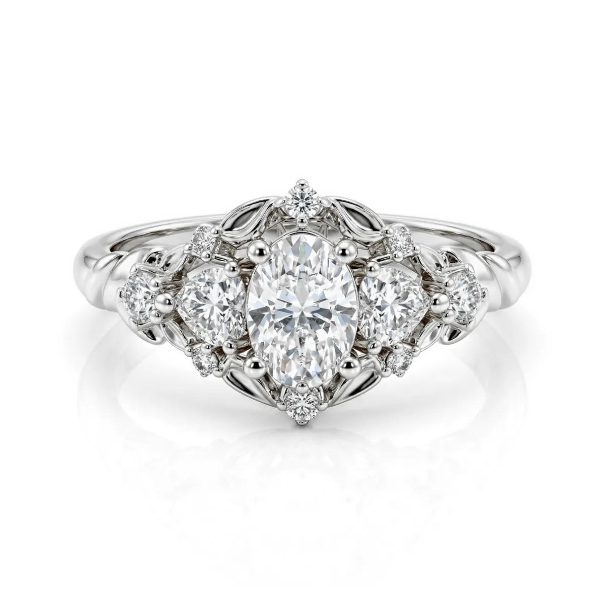 Gardenia - Ovaal Moissanite Verlovingsring Met Hart En Ronde Accenten