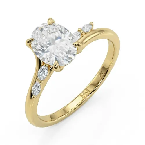 Viviette - Ovaal Geslepen Moissanite Verlovingsring met Marquise Accenten