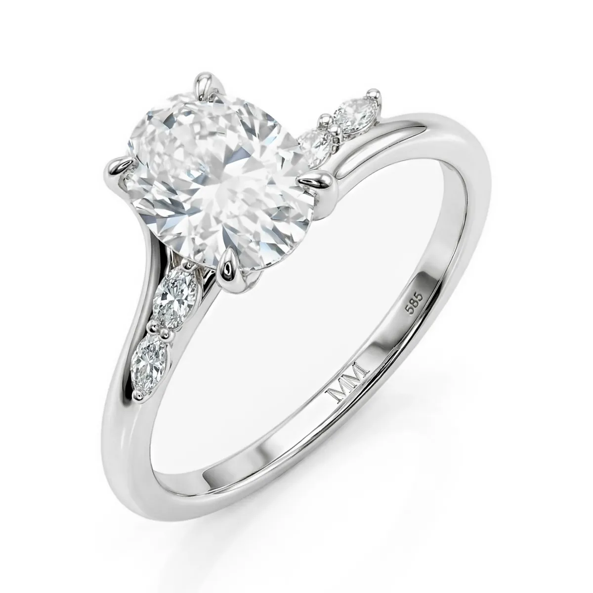 Viviette - Ovaal Geslepen Moissanite Verlovingsring met Marquise Accenten