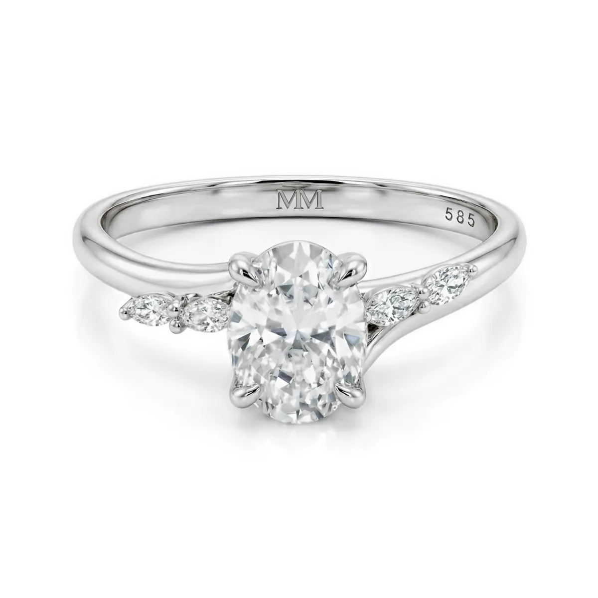 Viviette - Ovaal Geslepen Moissanite Verlovingsring met Marquise Accenten
