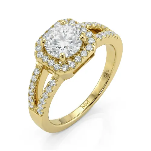 Evora - Moissanite Ring met Split-Shank in Halo Zetting