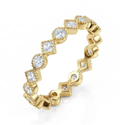 Verona - Vierkante En Ronde Moissanite Eternity Ring Met Milgrain Details