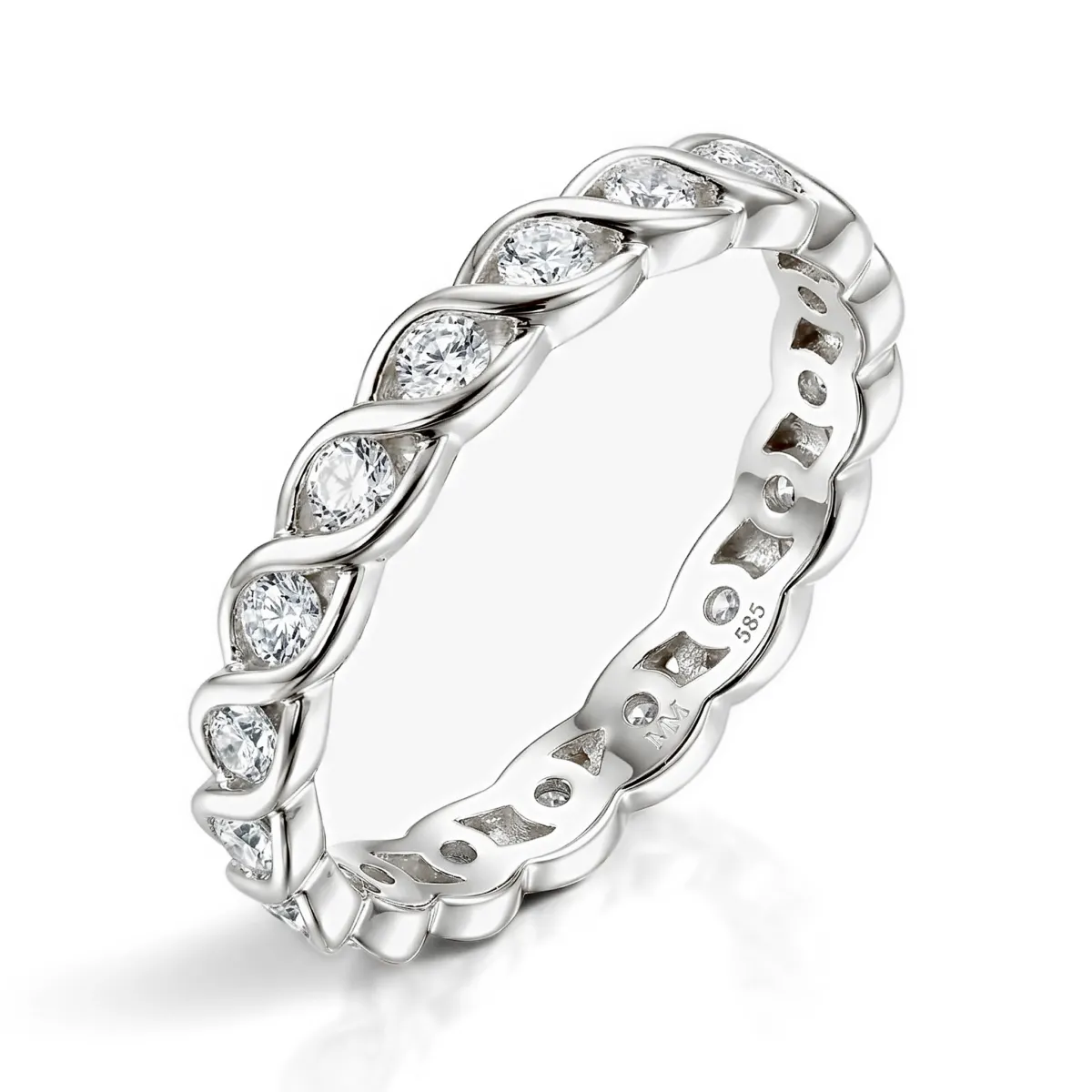 Celestine - Gedraaide Moissanite Eternity Ring in Bezelzetting