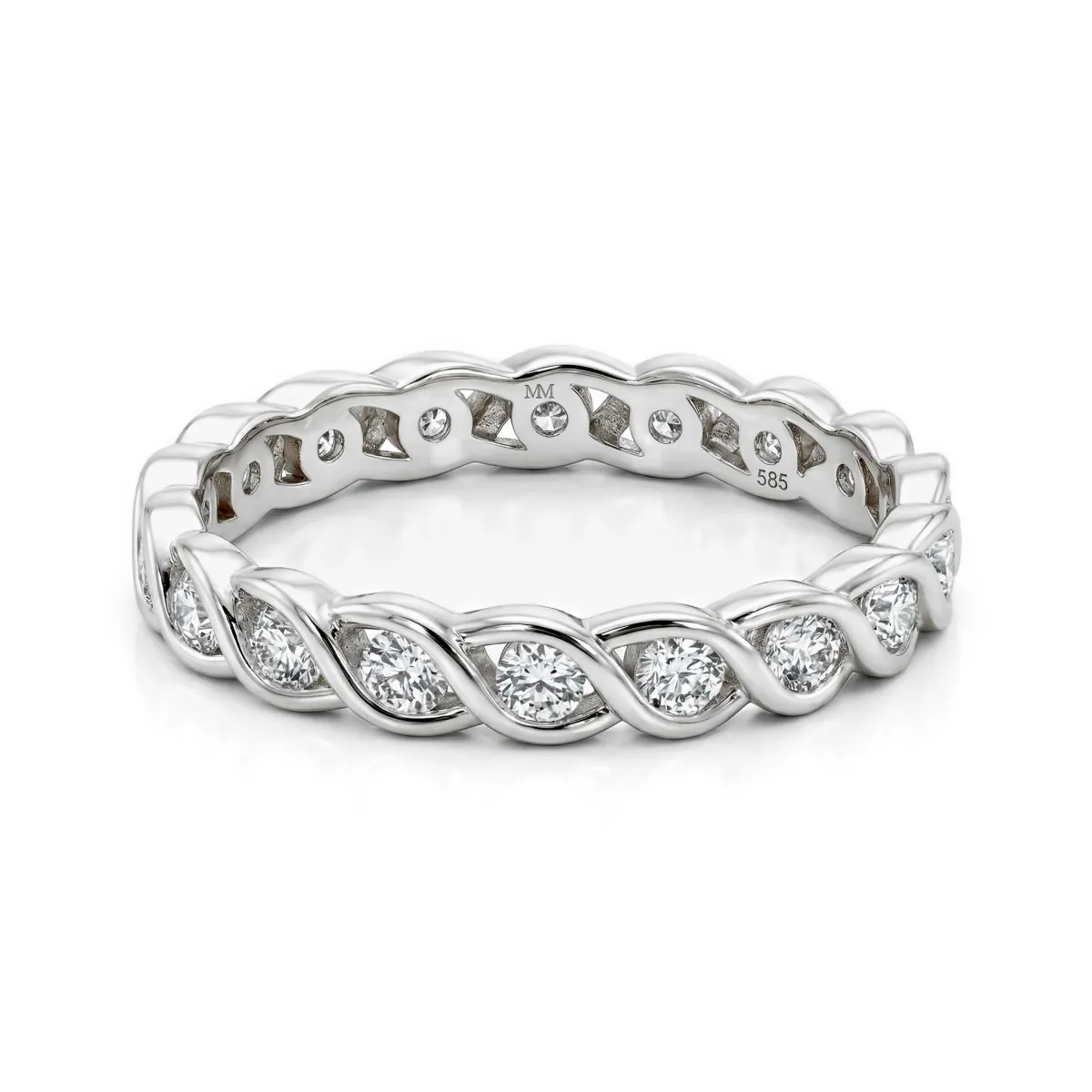 Celestine - Gedraaide Moissanite Eternity Ring in Bezelzetting