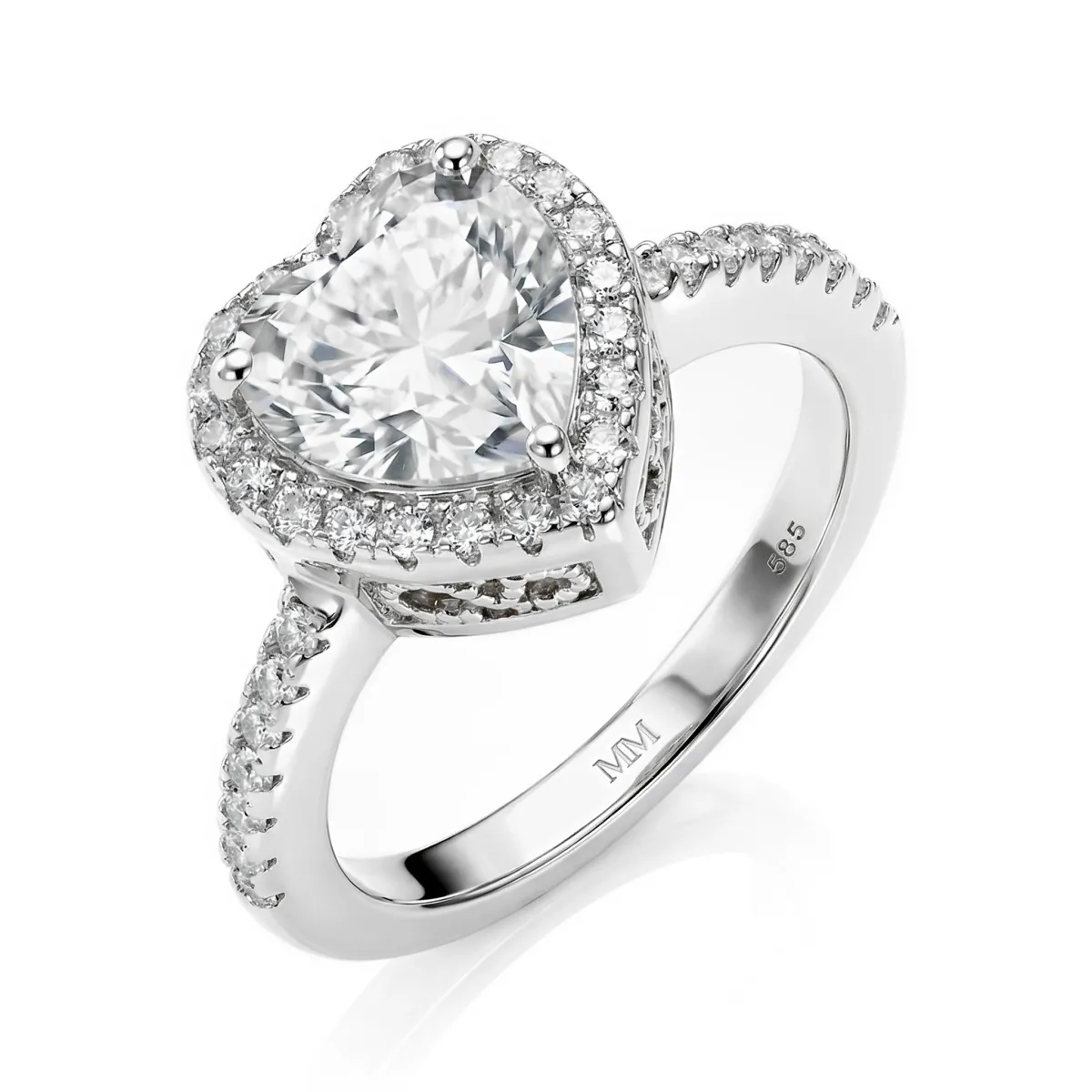 Heartshine - Halo Hart Moissanite Ring Met Zijstenen