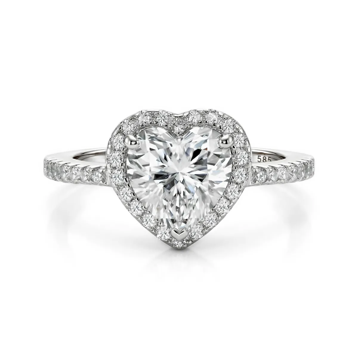 Heartshine - Halo Hart Moissanite Ring Met Zijstenen