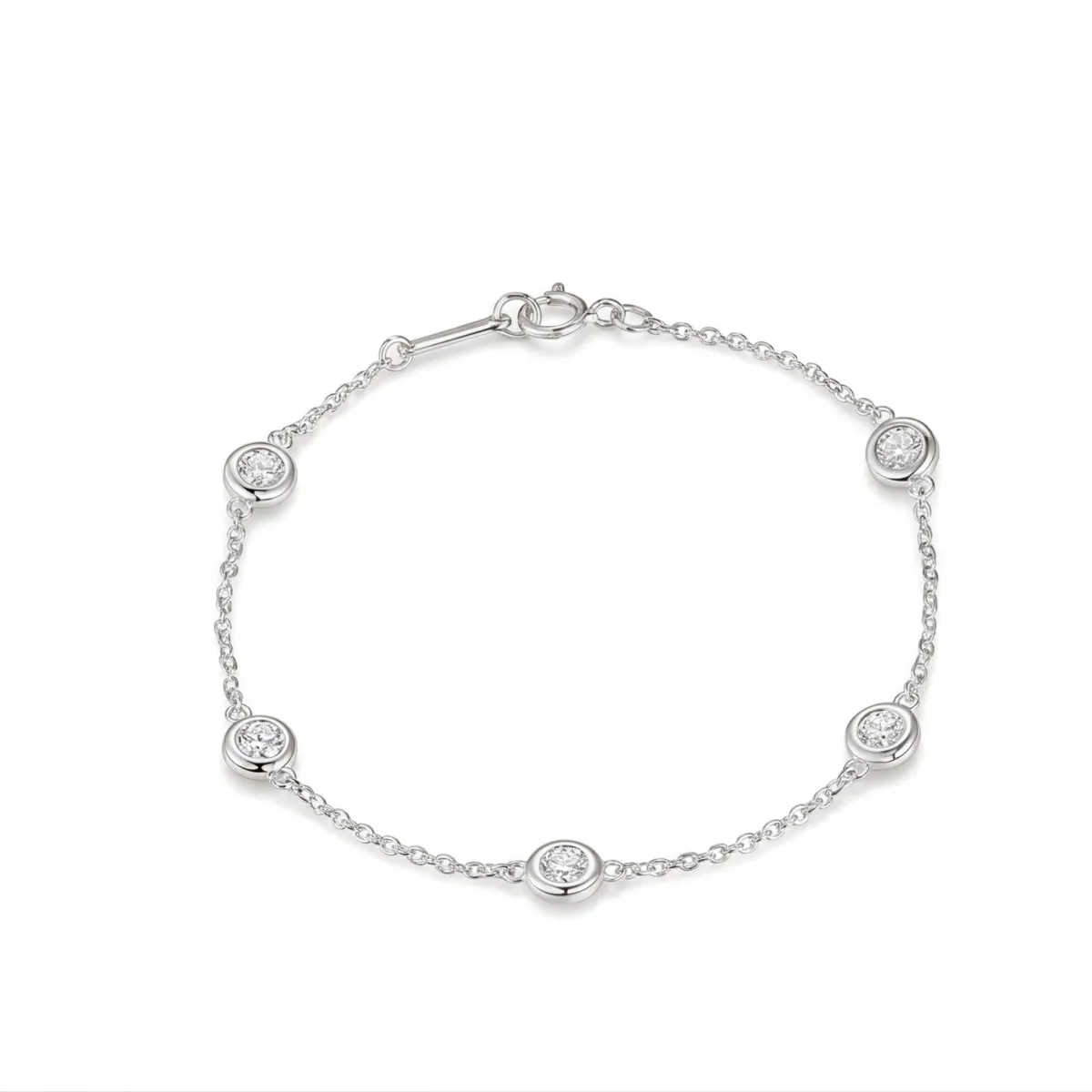 Circlis - Moissanite Armband met Bezelgezette Stenen en Delicate Schakelketting