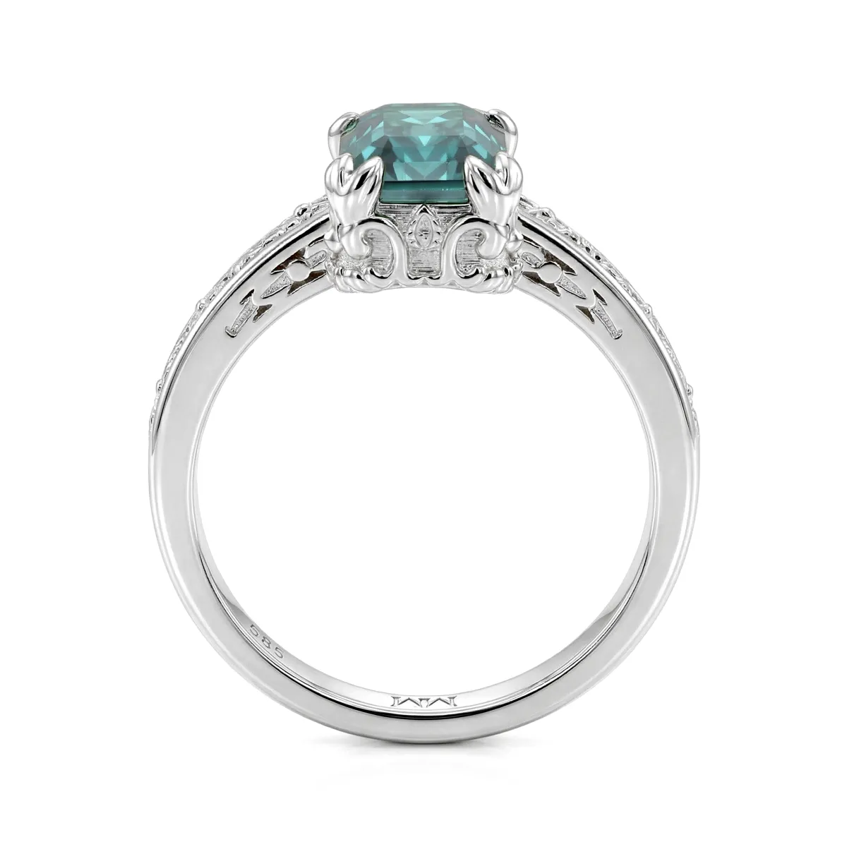 Verdisia - Vintage Smaragd Geslepen Groene Moissanite Verlovingsring met Bloemmotief