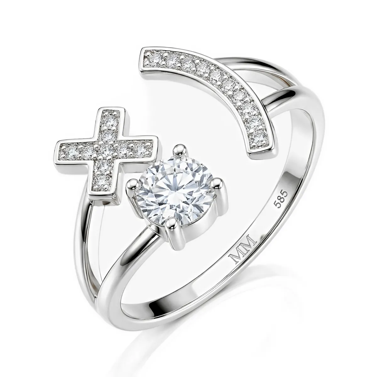 Lexis - Moissanite Met Kruis En Halvemaan Pavé Ontwerp