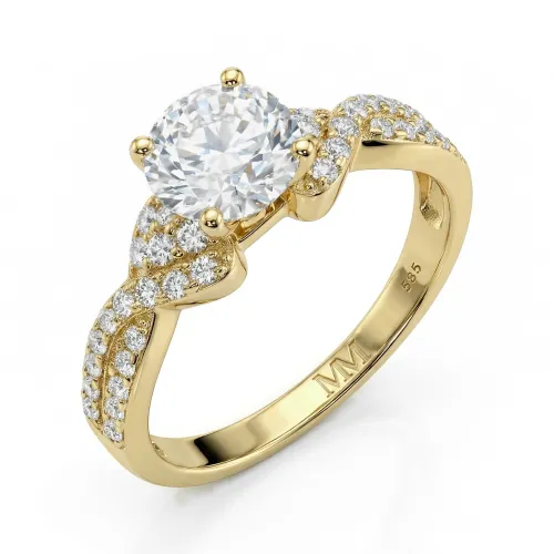 Mirari - Moissanite Verlovingsring Met Gedraaide Split-Shank En Pavé Ingezette Accenten