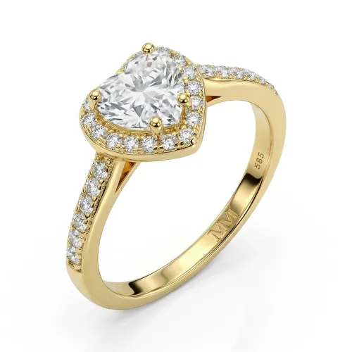 Amoria - Hart Geslepen Moissanite Verlovingsring Met Halo En Pavé Zet Zijstenen