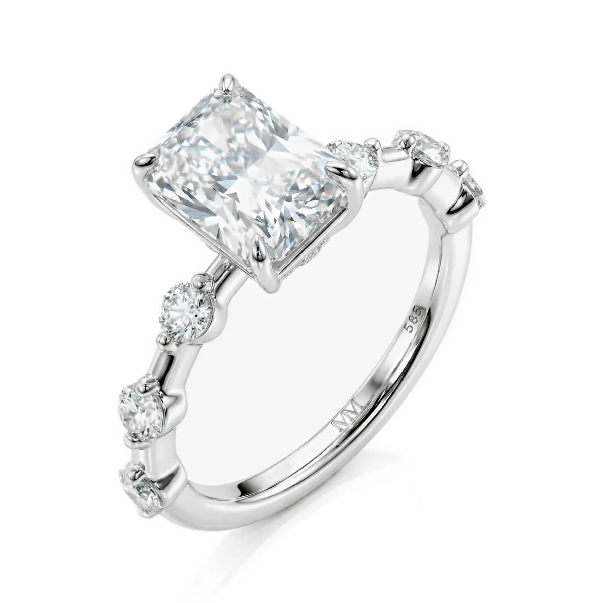 Isla - Radiant Geslepen Moissanite Ring Met Zijstenen