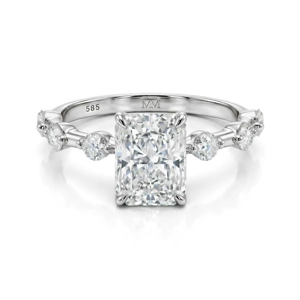 Isla - Radiant Geslepen Moissanite Ring Met Zijstenen