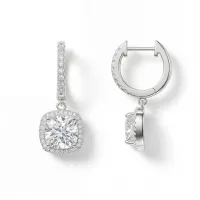 Cushion Drops - Halo & Huggie Moissanite Oorhangers