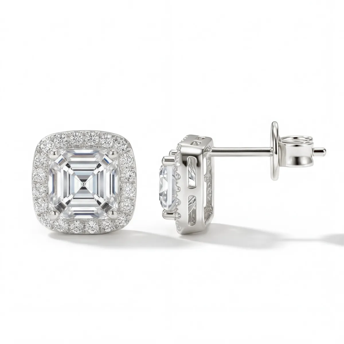 Tetrona - Asscher Moissanite Oorknopjes in Halo Zetting