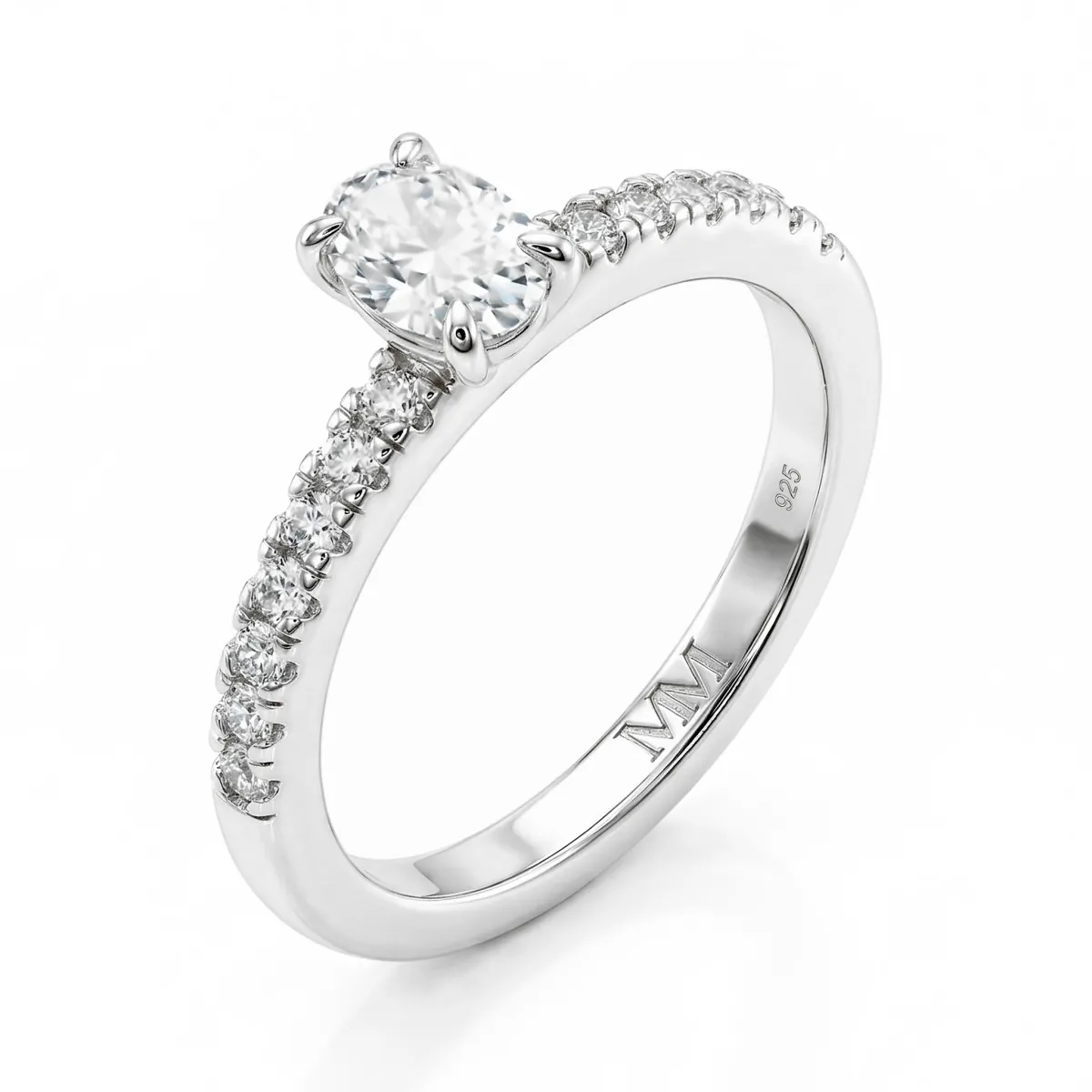 Nina Ring - Ovaal Moissanite Ring met Pavé Zijstenen