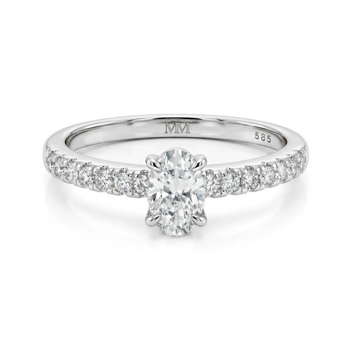 Nina Ring - Ovaal Moissanite Ring met Pavé Zijstenen