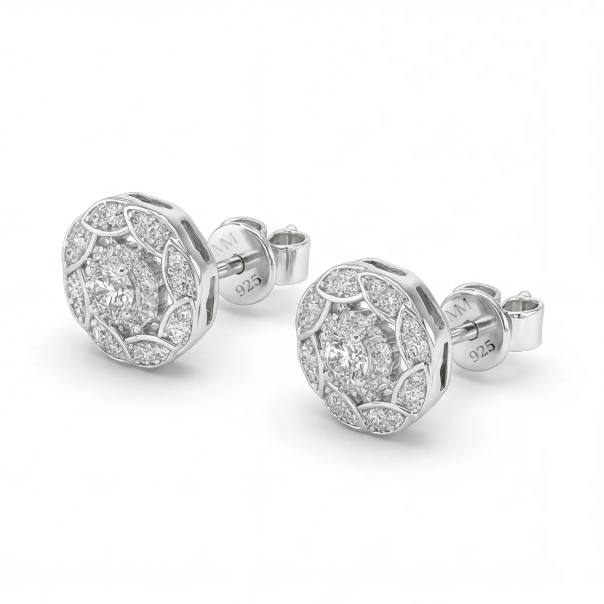 Dubbele Halo - Moissanite Stud Oorbellen in Halo Setting