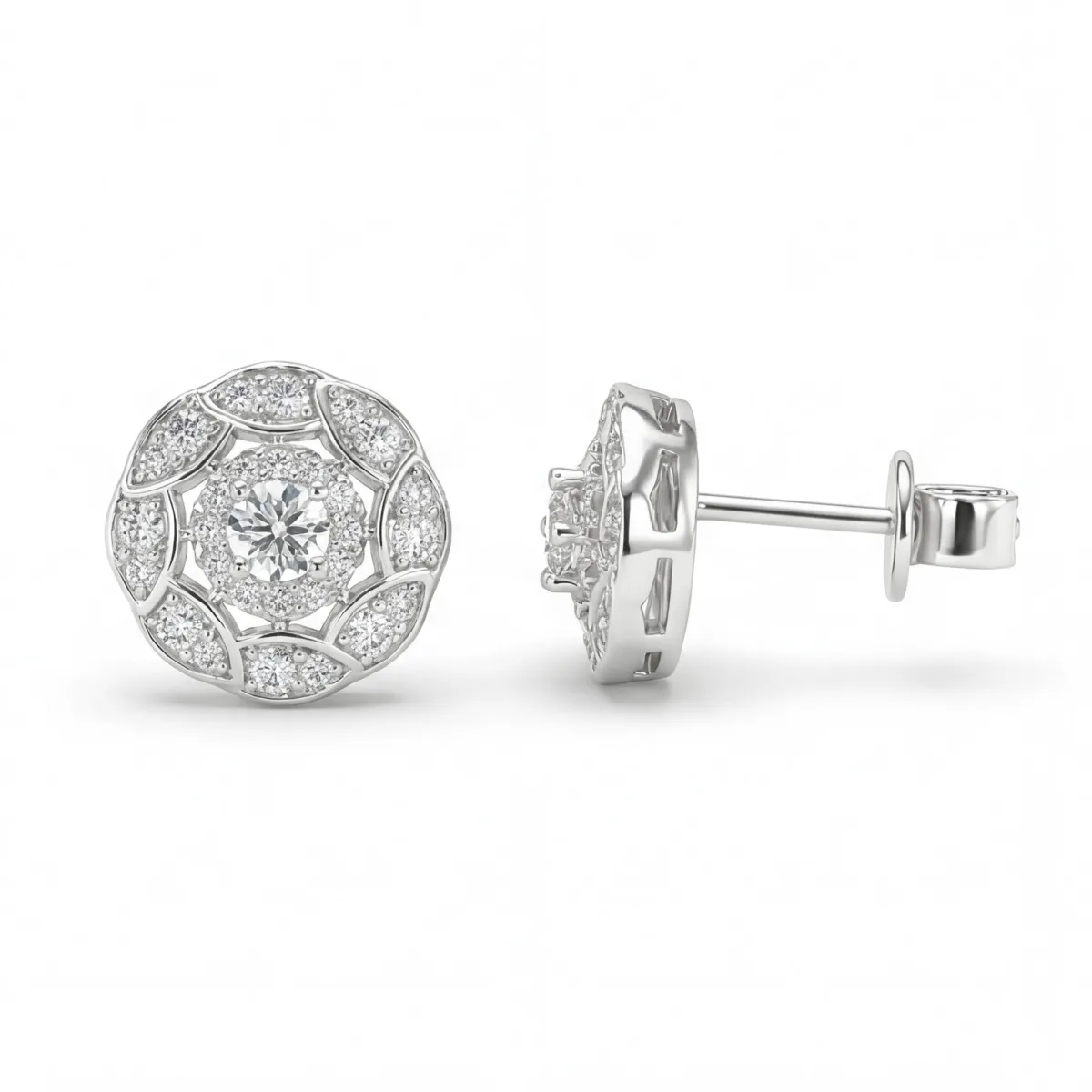 Dubbele Halo - Moissanite Stud Oorbellen in Halo Setting