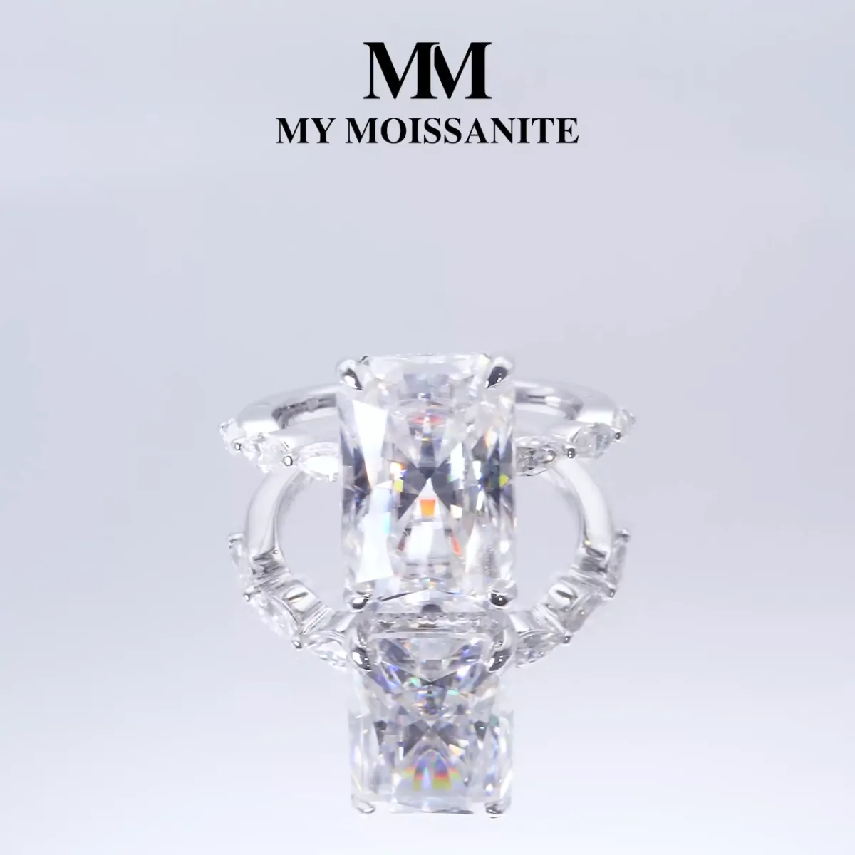 Luminaire - Radiant Geslepen Moissanite Ring Met Marquise Zijstenen en Hidden Halo