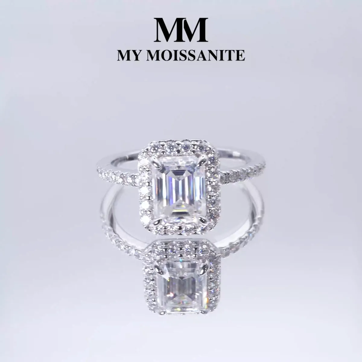Esmeralda - Smaragd Halo Moissanite Ring Met Zijstenen