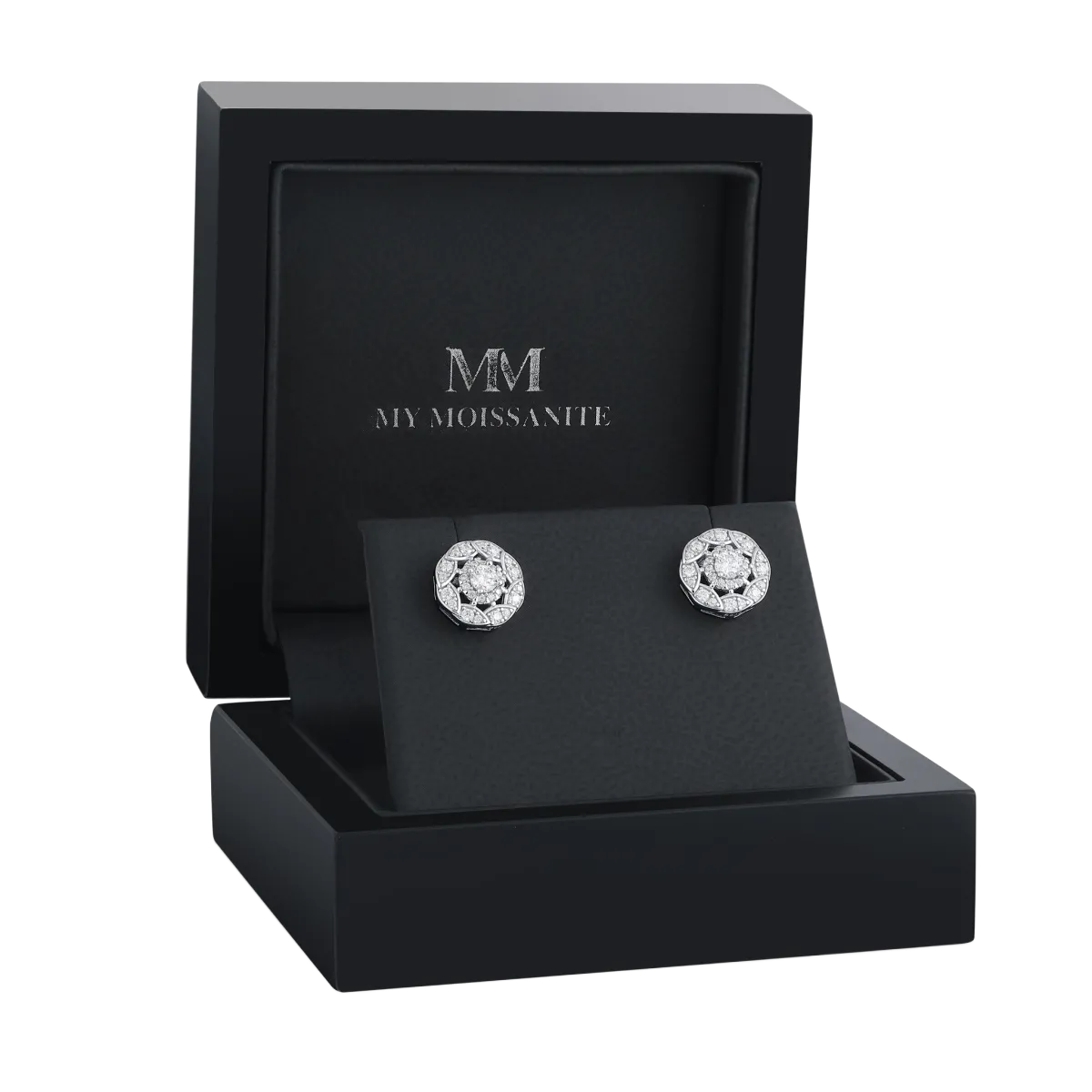 Dubbele Halo - Moissanite Stud Oorbellen in Halo Setting