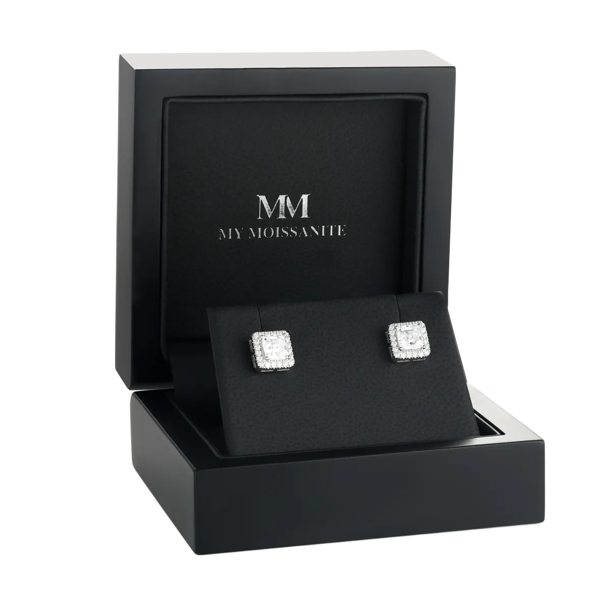 Tetrona - Asscher Moissanite Oorknopjes in Halo Zetting