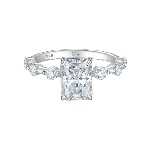 Isla - Radiant Cut Moissanite Ring with Side Stones
