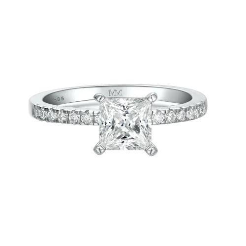 Celestia - Princess Moissanite Ring with Pavé Side Stones
