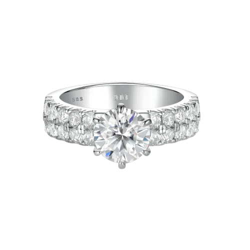 Serena - Moissanite Ring with Double Pavé Side Stones