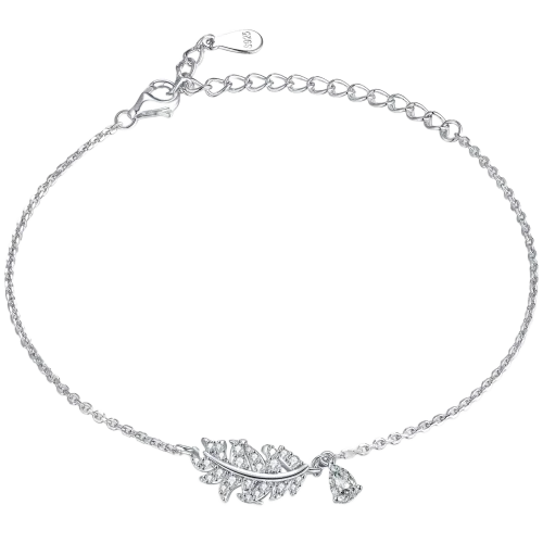 Foliana - Bransoletka Z Moissanitem W Kształcie Liścia Z Wiszącymi Kamieniami