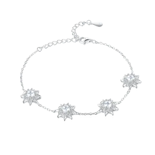 Stellara - Kwiatowa Bransoletka z Moissanitu z Regulowanym Łańcuszkiem Ankier