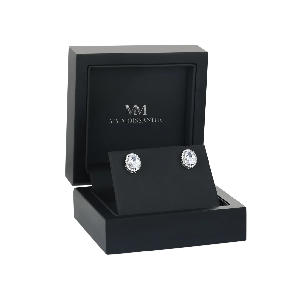 Ellipse - Ovale Moissanite Stud Oorbellen in Halo Zetting