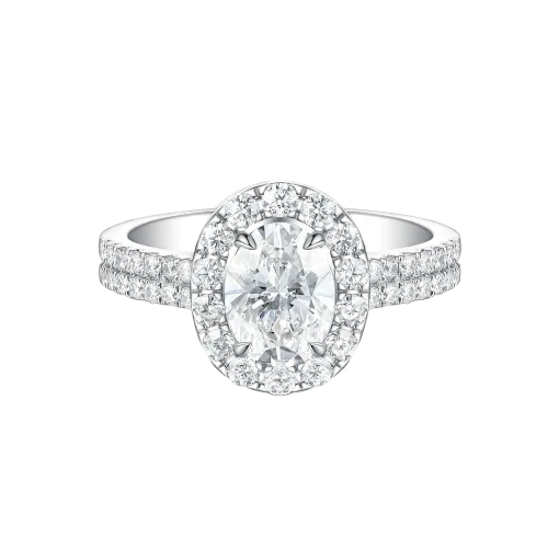 Ovalea - Pierścionek z Moissanitu o Owalnym Szlifie z Oprawą Halo Pavé