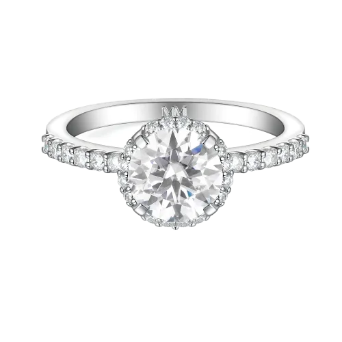 Glimmerette - Luksusowy Pierścionek Moissanitowy z Oprawą Halo i Akcentami Pavé