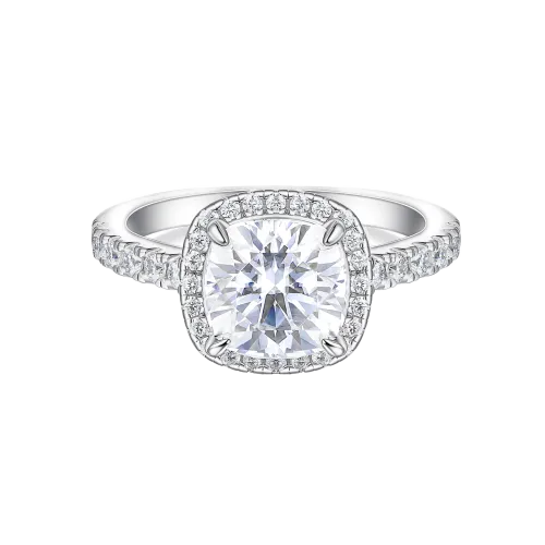 Candesce - Cushion Cut Moissanite Halo Engagement Ring With Accented Band