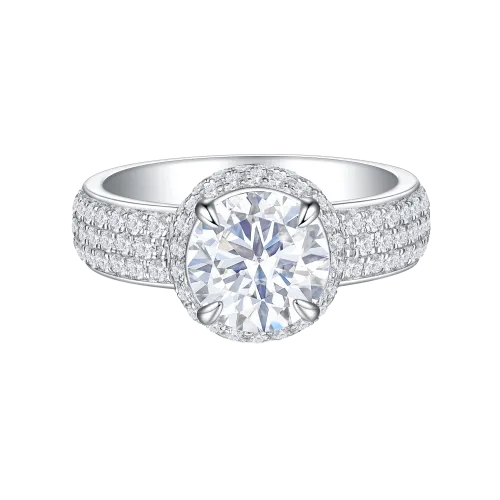 Lustrella - Moissanite Halo Engagement Ring with Pavé Band